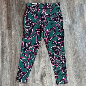 Terra & Sky Green and Pink Leaf Print Leggings